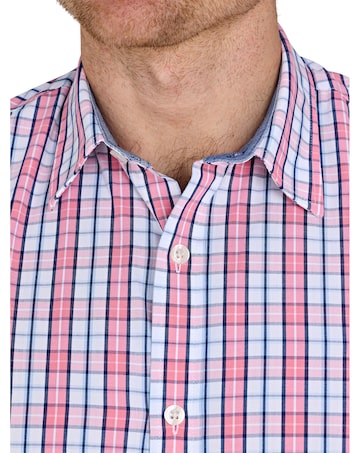 Raging Bull Short Sleeve Large Check Cotton Poplin Shirt Pink