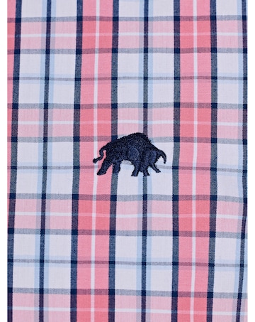 Raging Bull Short Sleeve Large Check Cotton Poplin Shirt Pink