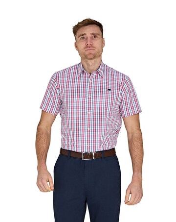 Raging Bull Short Sleeve Large Check Cotton Poplin Shirt Pink
