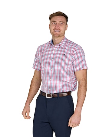 Raging Bull Short Sleeve Large Check Cotton Poplin Shirt Pink