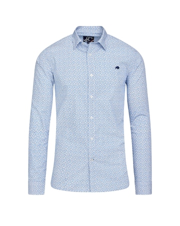 Raging Bull Long Sleeve Pentagon Pattern Cotton Poplin Shirt White