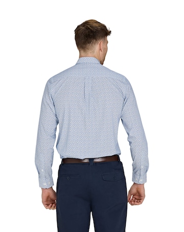 Raging Bull Long Sleeve Pentagon Pattern Cotton Poplin Shirt White