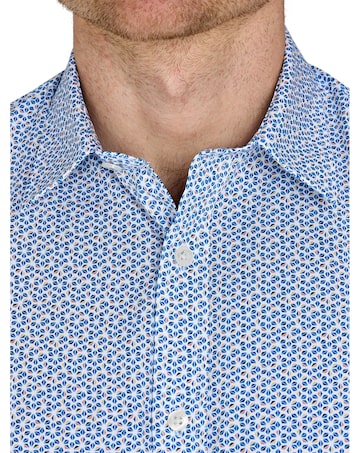 Raging Bull Long Sleeve Pentagon Pattern Cotton Poplin Shirt White