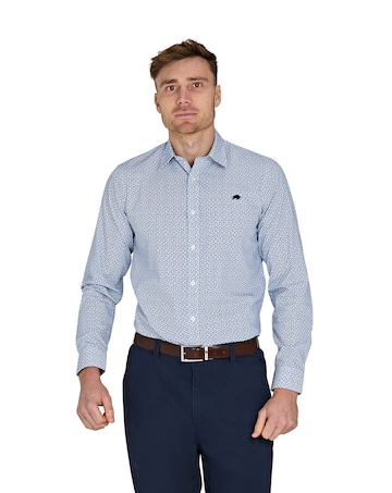 Raging Bull Long Sleeve Pentagon Pattern Cotton Poplin Shirt White
