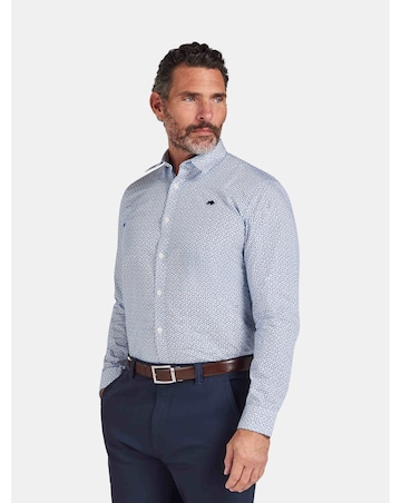 Raging Bull Long Sleeve Pentagon Pattern Cotton Poplin Shirt White