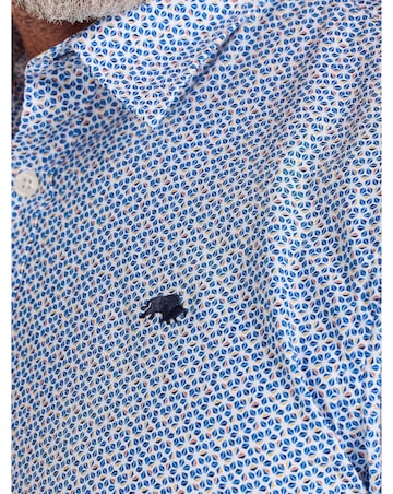 Raging Bull Long Sleeve Pentagon Pattern Cotton Poplin Shirt White
