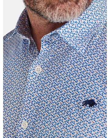 Raging Bull Long Sleeve Pentagon Pattern Cotton Poplin Shirt White
