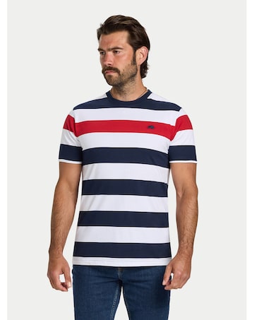 Raging Bull Contrast Chest Stripe T-Shirt Navy/Red