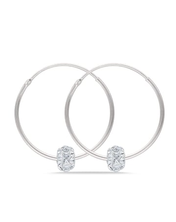 Sterling Silver 25mm Hoops with Moving Crystal Ball