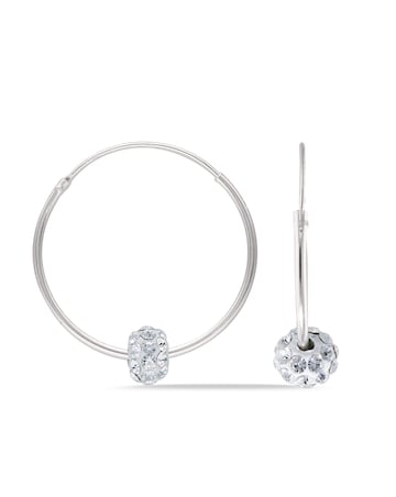 Sterling Silver 25mm Hoops with Moving Crystal Ball