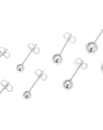 Sterling Silver Set of 4 Pairs 3-4-5-6mm Plain Studs