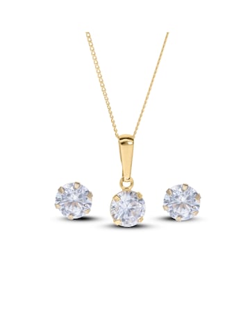 9 Carat Gold Solitaire Cubic Zirconia Pendant and Earring Set
