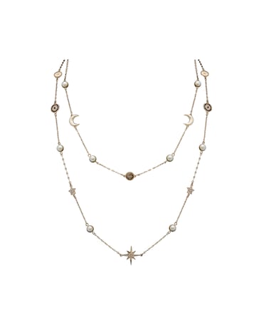 Mood Gold Crystal And Cream Pearl Celestial Necklace