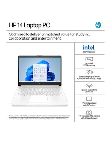 HP Laptop - 14in Intel N150 4GB 128GB - Snow Flake White