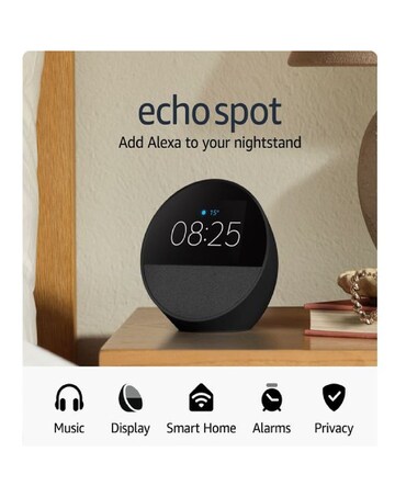 Amazon Echo Spot Smart Alarm Clock with Alexa - Black