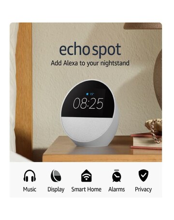 Amazon Echo Spot Smart Alarm Clock with Alexa - White