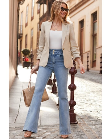 Sosandar 100% Linen Ruched Sleeve Blazer