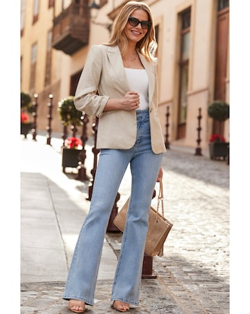 Sosandar 100% Linen Ruched Sleeve Blazer