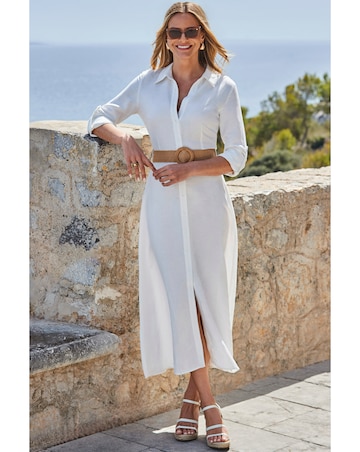 Sosandar Linen Midi Shirt Dress