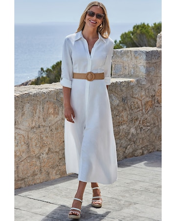 Sosandar Linen Midi Shirt Dress