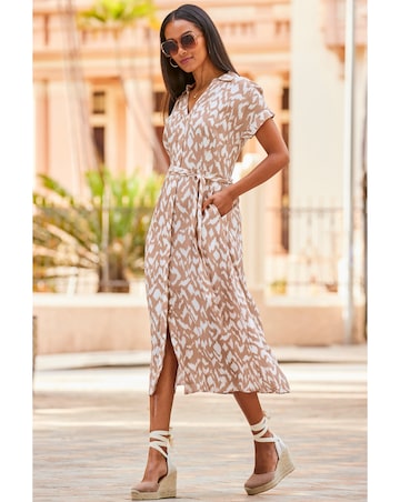 Sosandar Abstract Print Belted Shirt Dress