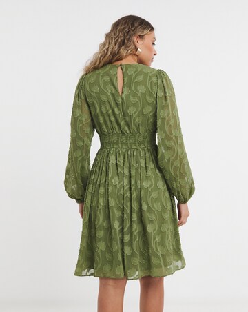 Lovedrobe Puff Sleeve V-Neck Shirred Waist Mini Dress