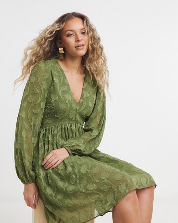 Lovedrobe Puff Sleeve V-Neck Shirred Waist Mini Dress