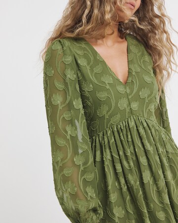 Lovedrobe Puff Sleeve V-Neck Shirred Waist Mini Dress