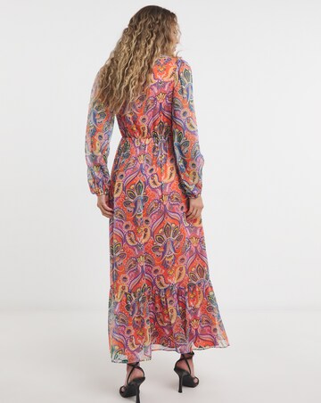 Lovedrobe V-Neck Blouson Sleeve Gathered Midaxi Dress