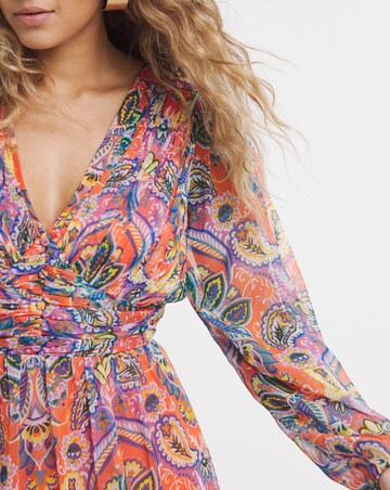 Lovedrobe V-Neck Blouson Sleeve Gathered Midaxi Dress