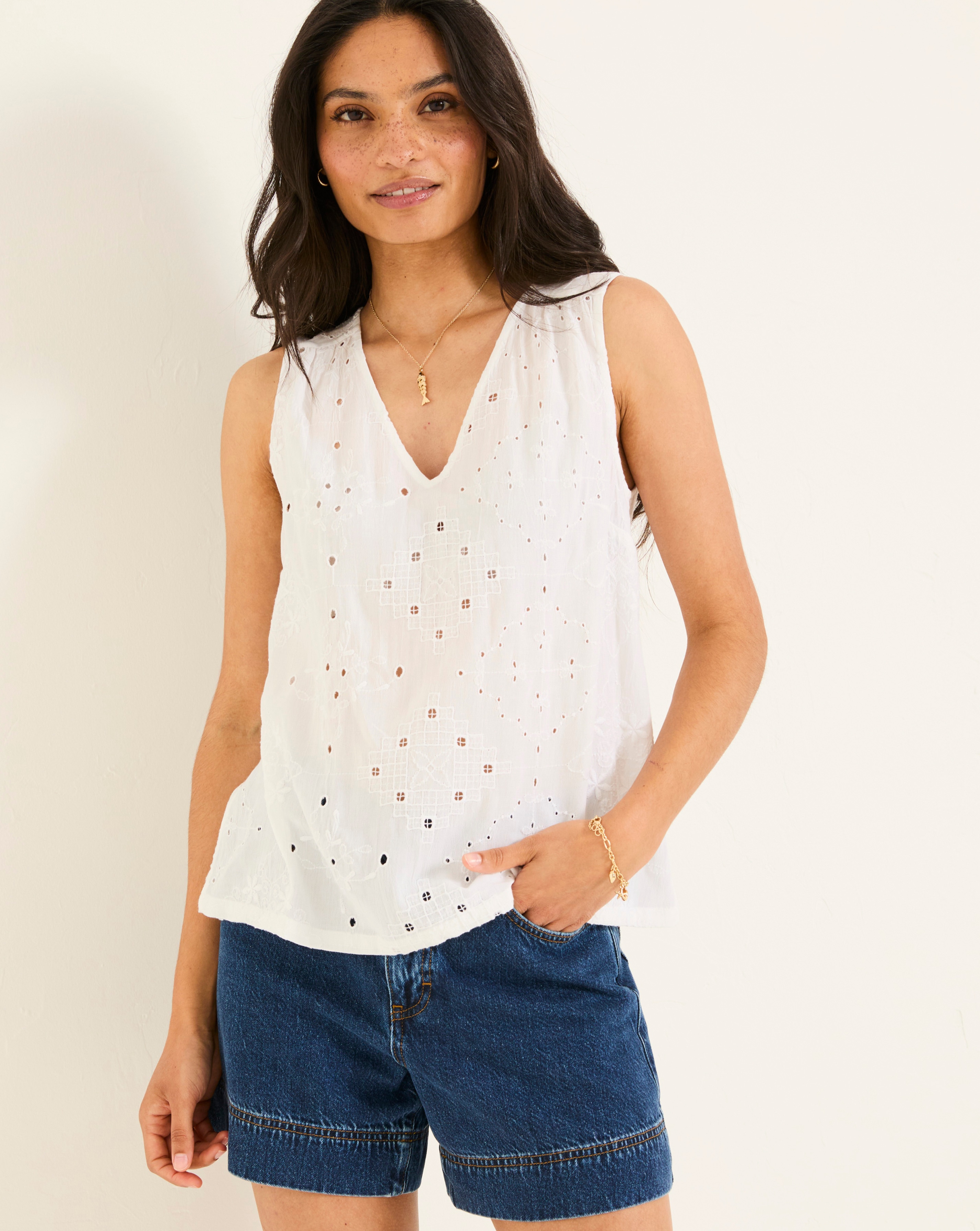 FatFace Frill Embroidery Top