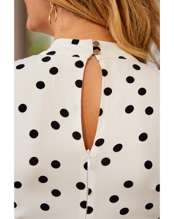 Sosandar Ivory and Black Spot Print Keyhole Detail Belted Fit and Flare Dress