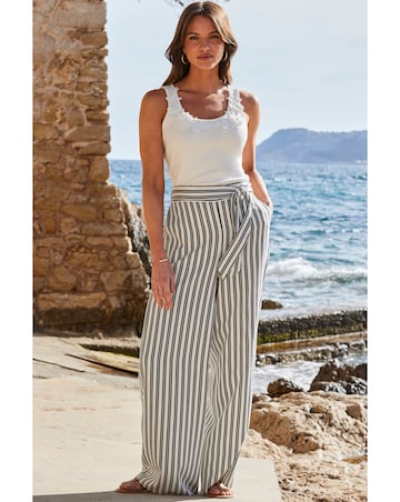 Sosandar Black and White Stripe Wide Leg Trousers