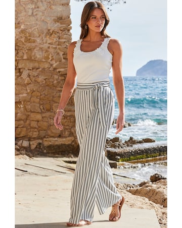 Sosandar Black and White Stripe Wide Leg Trousers