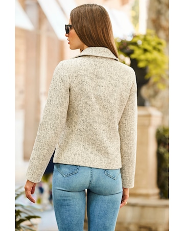Sosandar Natural Boucle Biker Jacket with Gold Zip Detail