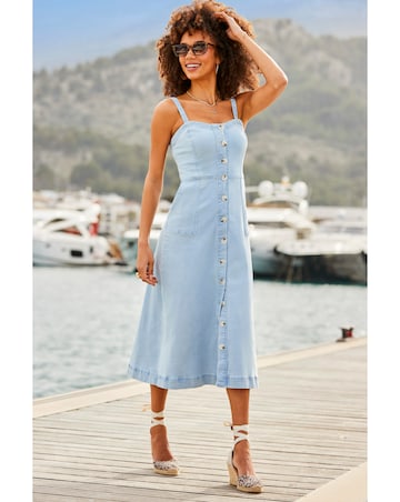 Sosandar Lightwash Denim Fit and Flare Midi Dress