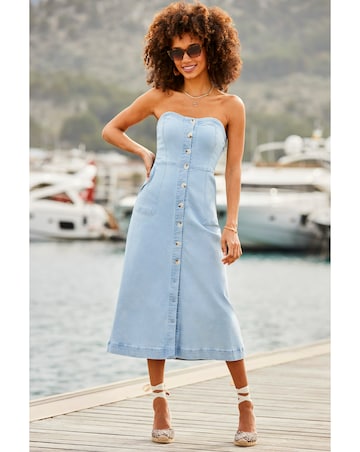 Sosandar Lightwash Denim Fit and Flare Midi Dress