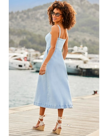Sosandar Lightwash Denim Fit and Flare Midi Dress