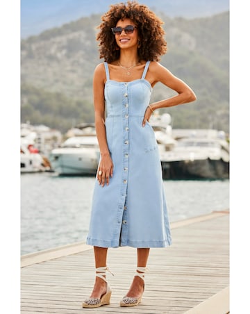 Sosandar Lightwash Denim Fit and Flare Midi Dress