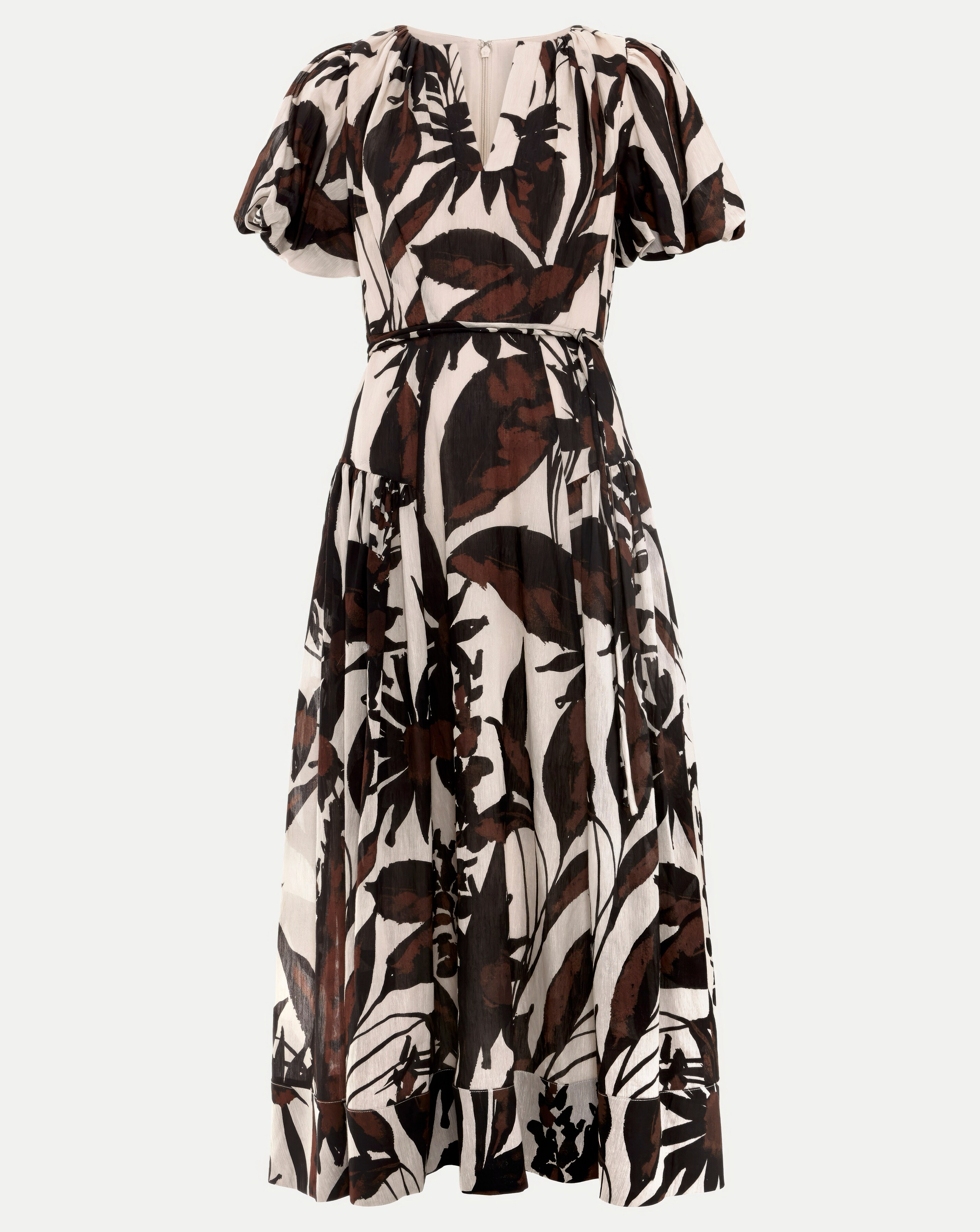 Phase Eight Zarah Printed Puff Sleeve V Neck Midi Dress