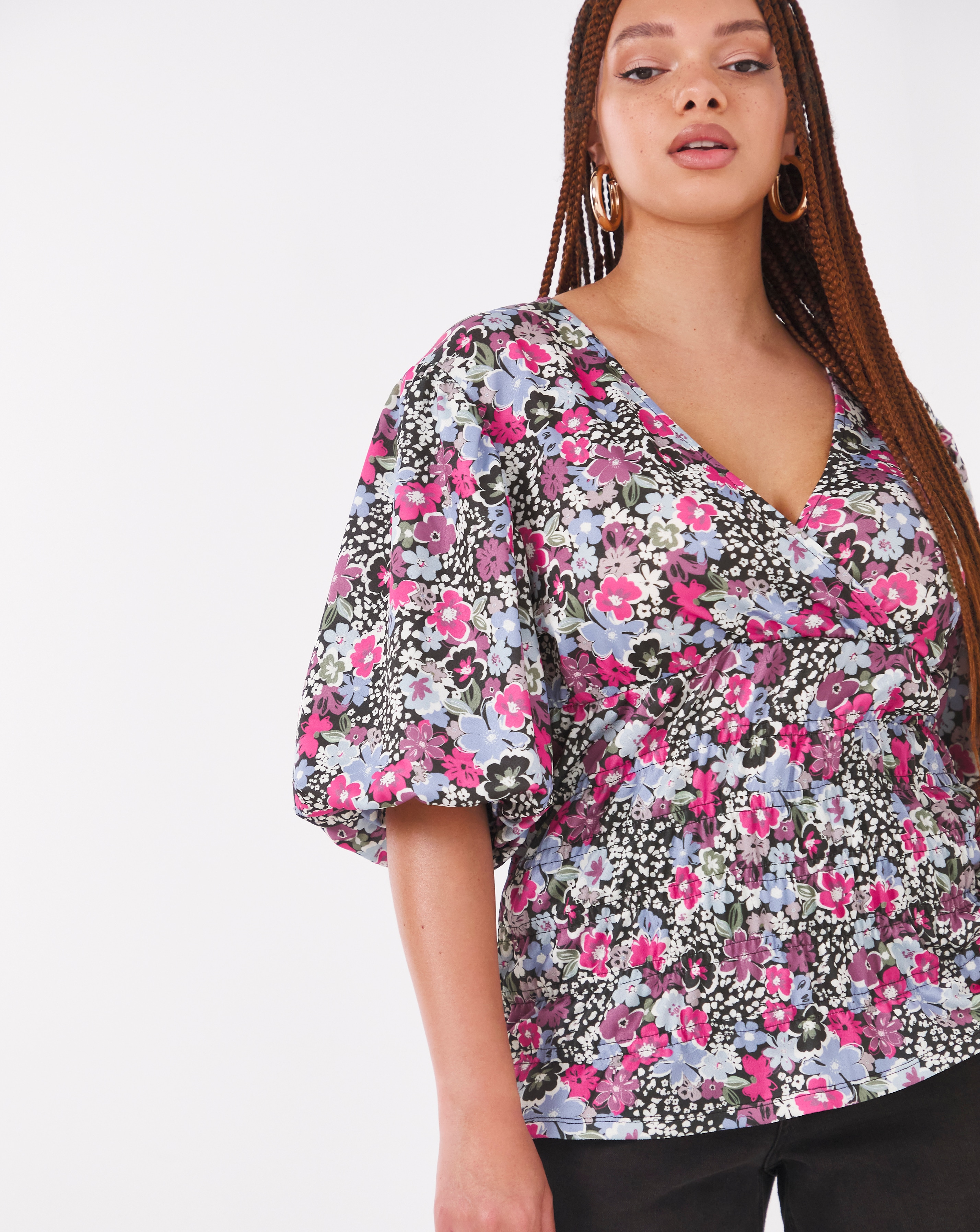 Wrap Front Shirred Top