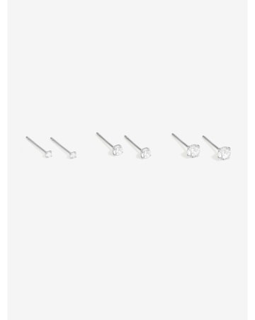 Simply Silver Sterling Silver 925 Cubic Zirconia Round Studs- Pack of 3