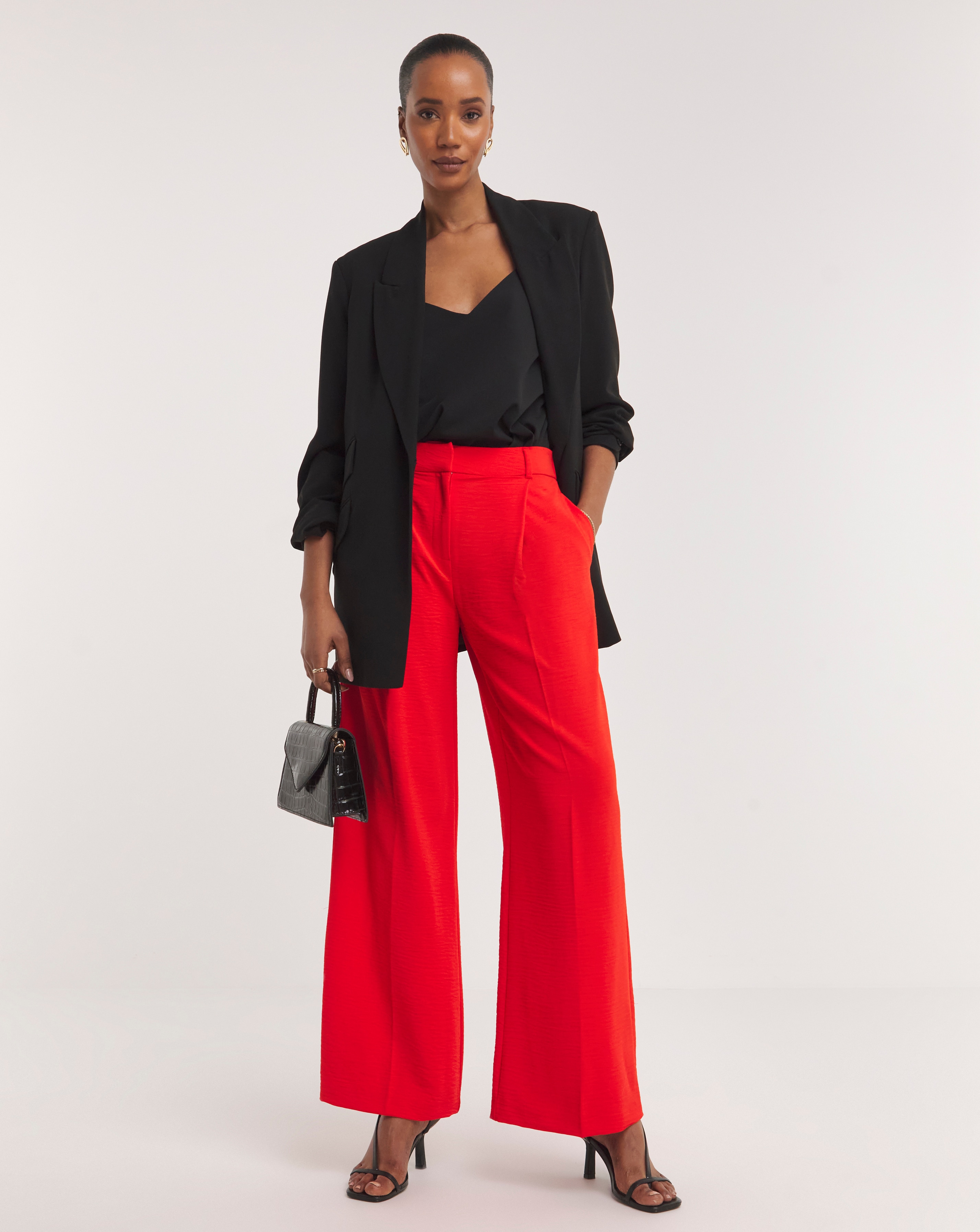Textured Pleated Wide Leg Trousers