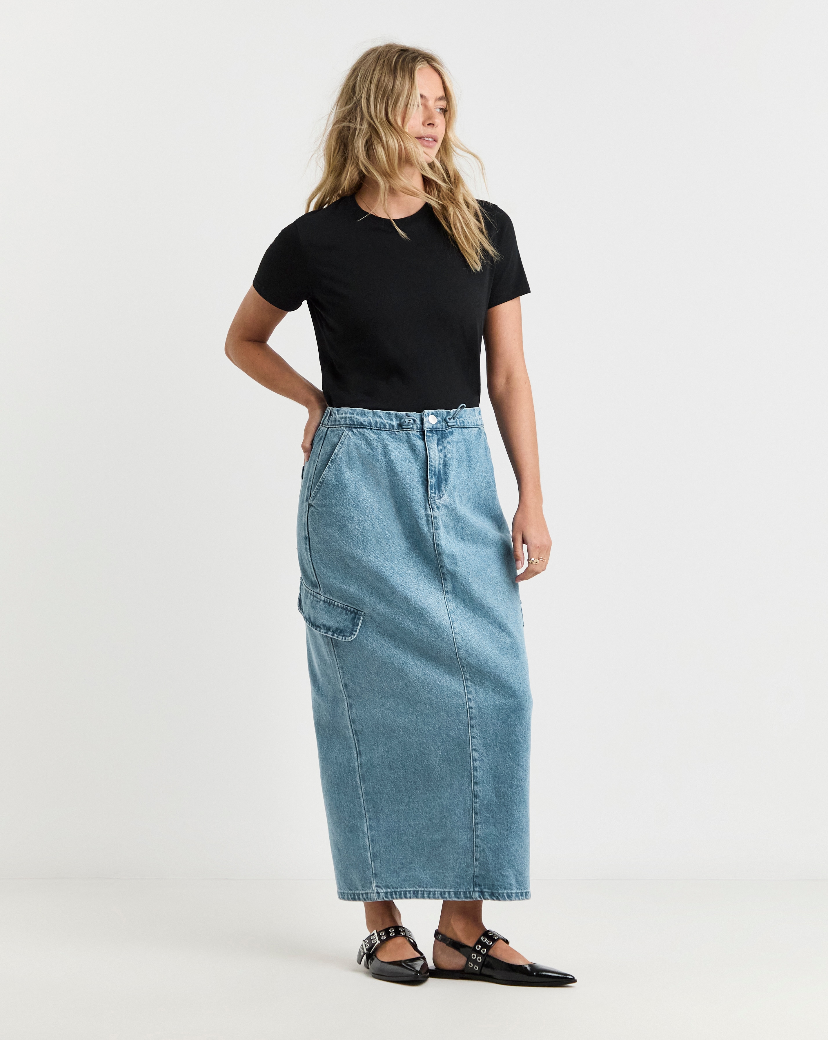 Parachute Denim Maxi Skirt