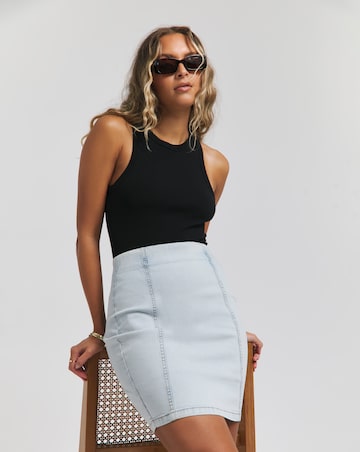 Bleach Wash Pull On Mini Skirt