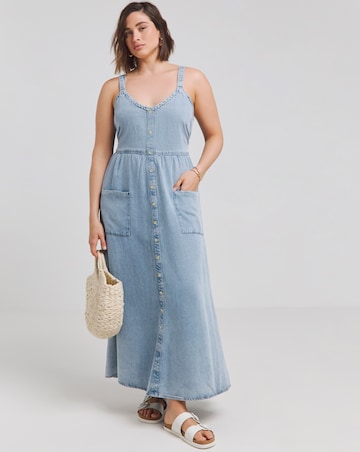 Simply Be Light Wash Lyocell Bow Back Maxi Dress