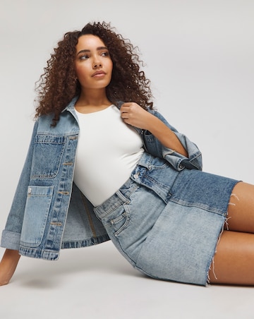 Simply Be Mid Blue Patchwork Denim Mini Skirt